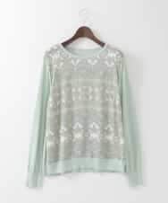 PJFEE03420 CHRISTIAN AUJARD Lサイズ(クリスチャン・オジャール Lサイズ) 【大きいサイズ/アンサンブル対応】レーシーオーナメントプリントトップス グリーン