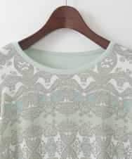 PJFEE03420 CHRISTIAN AUJARD Lサイズ(クリスチャン・オジャール Lサイズ) 【大きいサイズ/アンサンブル対応】レーシーオーナメントプリントトップス グリーン