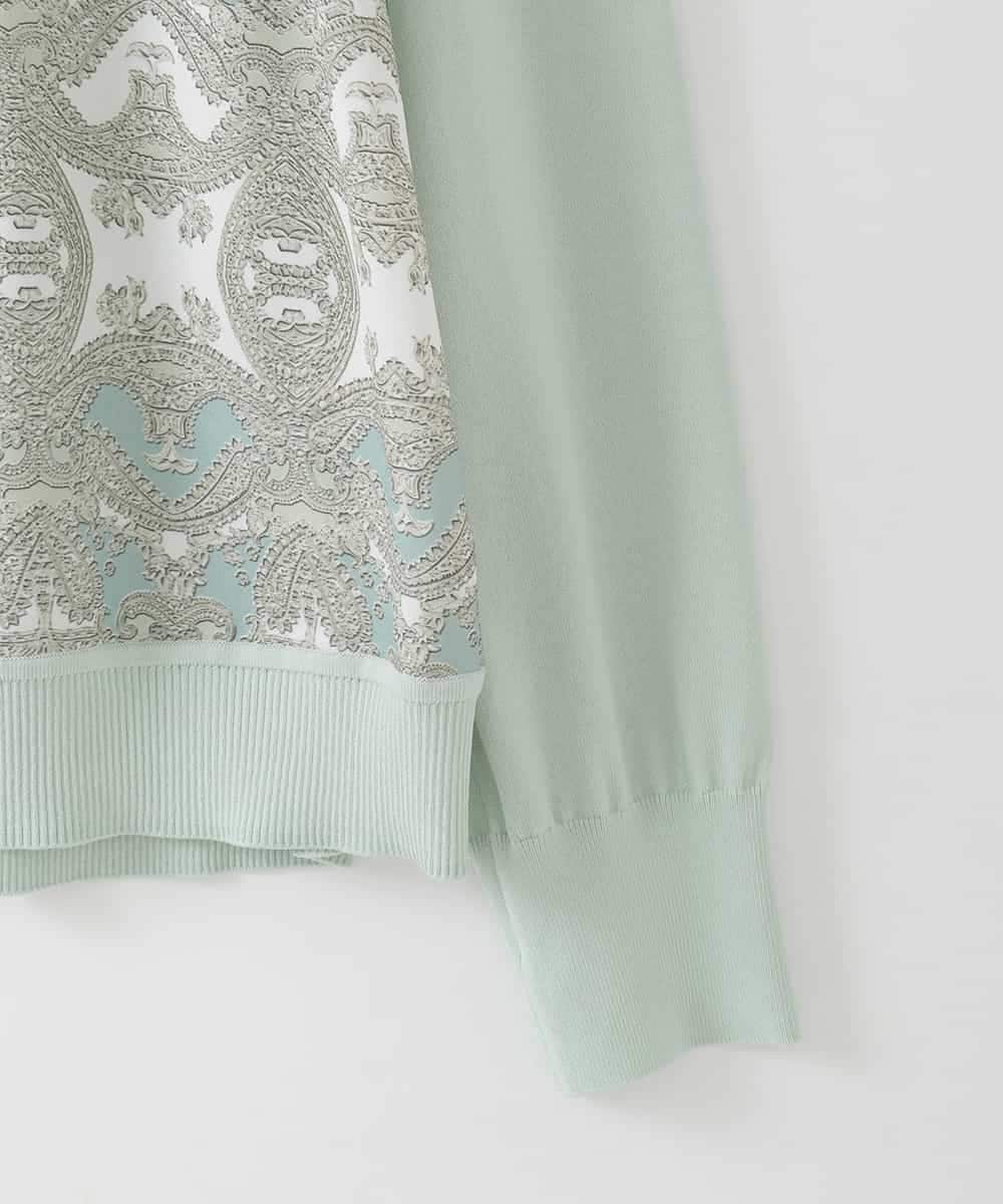 PJFEE03420 CHRISTIAN AUJARD Lサイズ(クリスチャン・オジャール Lサイズ) 【大きいサイズ/アンサンブル対応】レーシーオーナメントプリントトップス グリーン