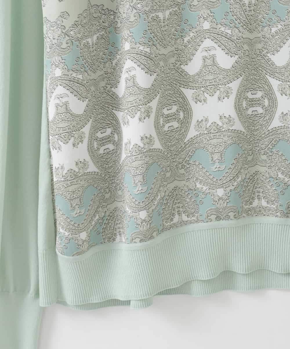 PJFEE03420 CHRISTIAN AUJARD Lサイズ(クリスチャン・オジャール Lサイズ) 【大きいサイズ/アンサンブル対応】レーシーオーナメントプリントトップス グリーン