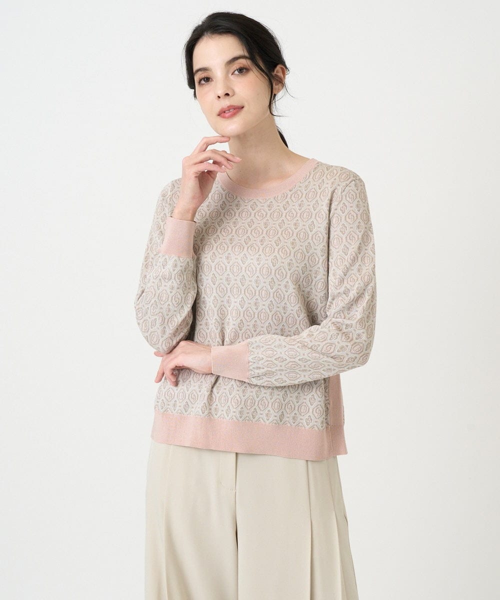 PJFEE13360 CHRISTIAN AUJARD Lサイズ(クリスチャン・オジャール Lサイズ) 【大きいサイズ】ジオメトリックジャカードニット ピンク