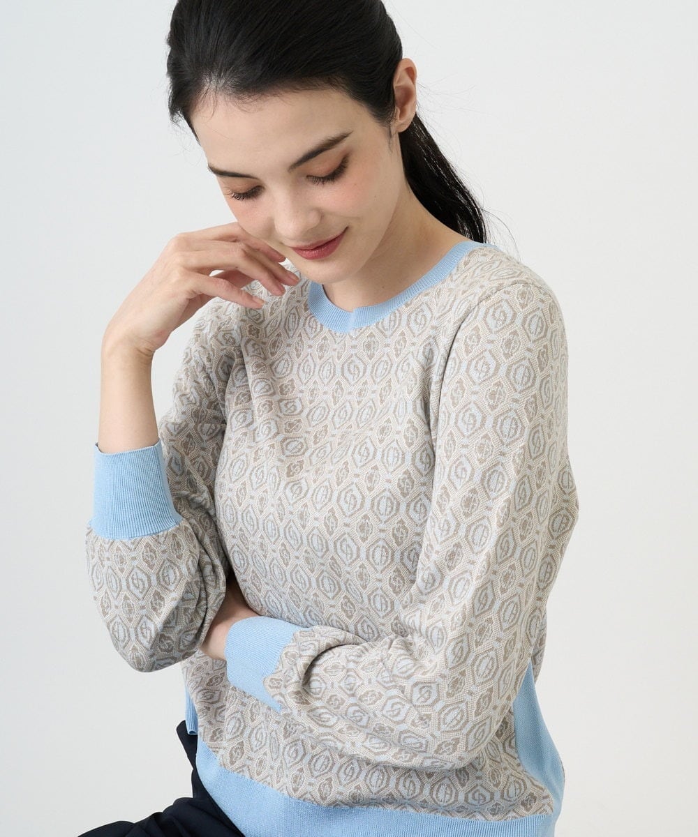 PJFEE13360 CHRISTIAN AUJARD Lサイズ(クリスチャン・オジャール Lサイズ) 【大きいサイズ】ジオメトリックジャカードニット ライトブルー