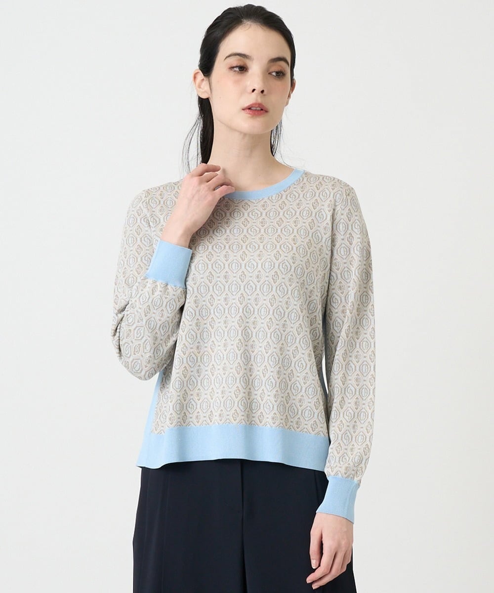 PJFEE13360 CHRISTIAN AUJARD Lサイズ(クリスチャン・オジャール Lサイズ) 【大きいサイズ】ジオメトリックジャカードニット ライトブルー