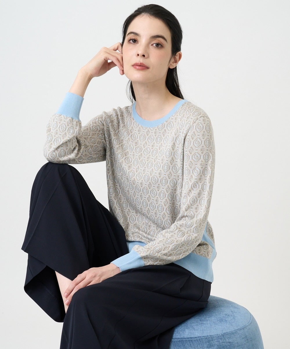 PJFEE13360 CHRISTIAN AUJARD Lサイズ(クリスチャン・オジャール Lサイズ) 【大きいサイズ】ジオメトリックジャカードニット ライトブルー