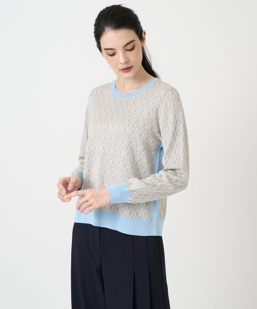 PJFEE13360 CHRISTIAN AUJARD Lサイズ(クリスチャン・オジャール Lサイズ) 【大きいサイズ】ジオメトリックジャカードニット ライトブルー