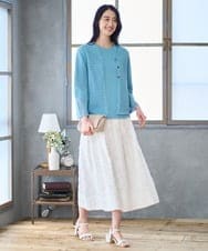 PJFGD22320 CHRISTIAN AUJARD Lサイズ(クリスチャン・オジャール Lサイズ) 【大きいサイズ】リネンライクホールガーメントニット ライトブルー