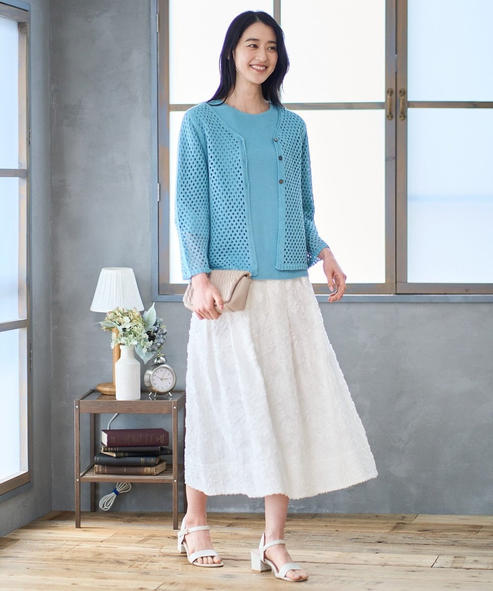 PJFGD22320 CHRISTIAN AUJARD Lサイズ(クリスチャン・オジャール Lサイズ) 【大きいサイズ】リネンライクホールガーメントニット ライトブルー