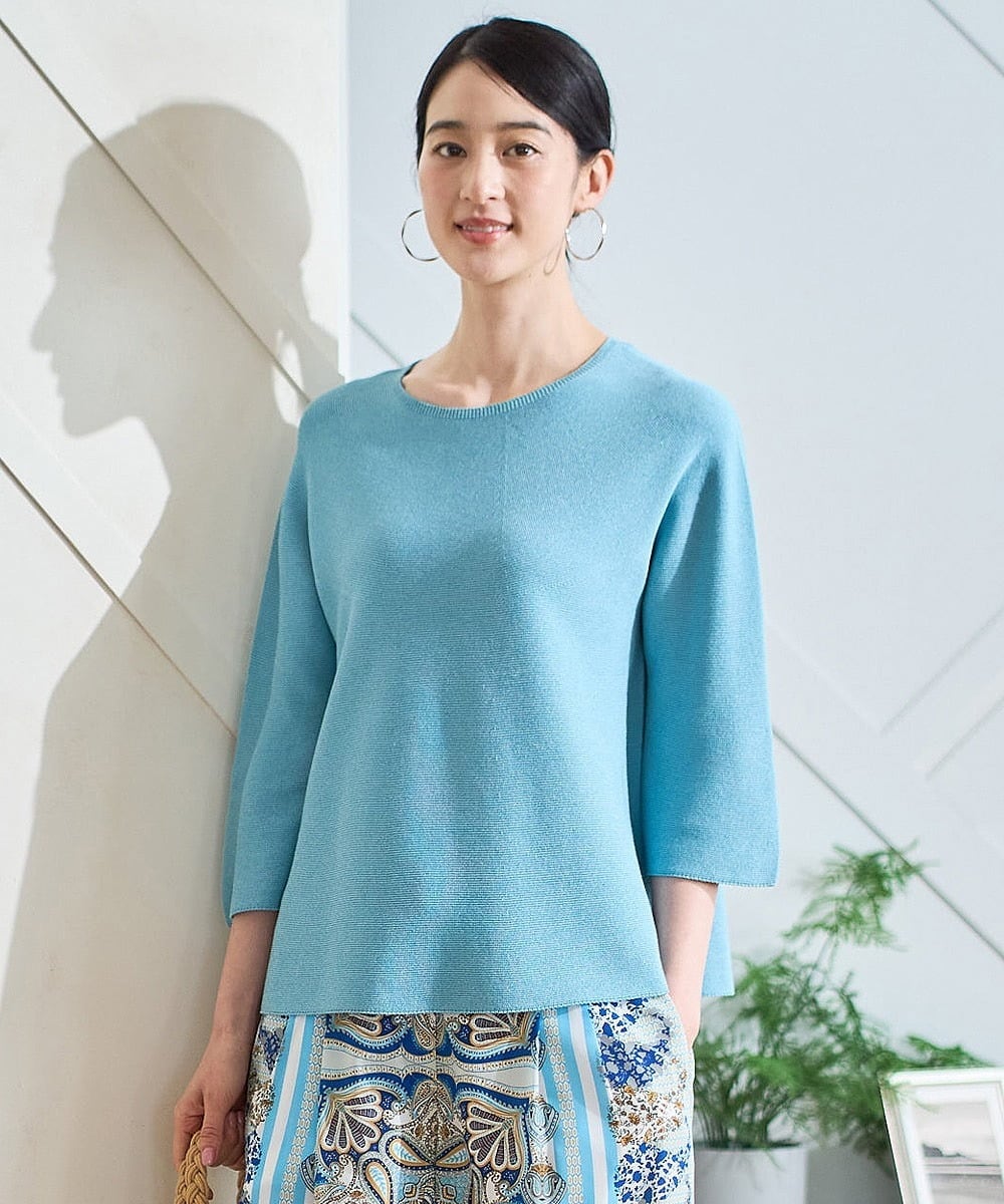 PJFGD22320 CHRISTIAN AUJARD Lサイズ(クリスチャン・オジャール Lサイズ) 【大きいサイズ】リネンライクホールガーメントニット ライトブルー