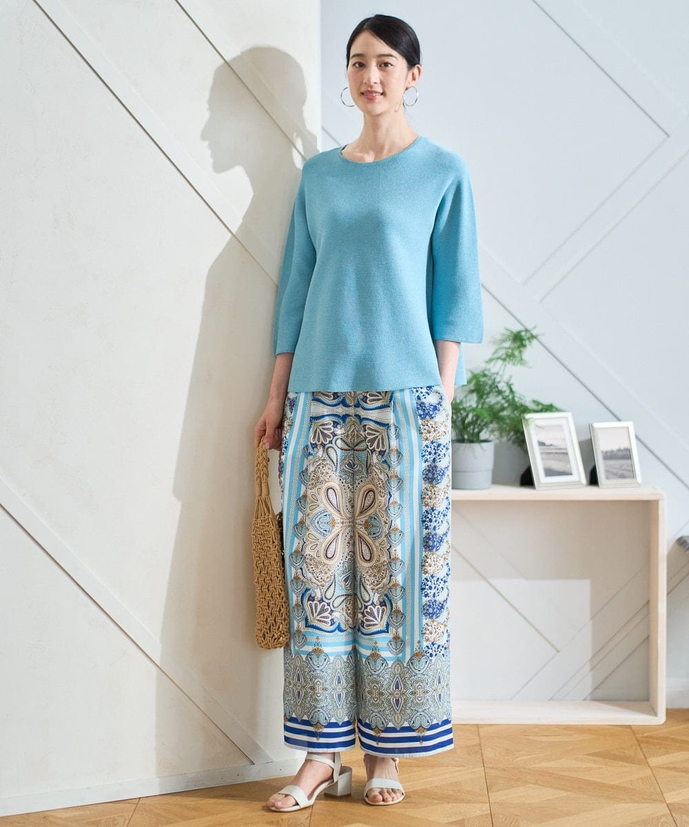 PJFGD22320 CHRISTIAN AUJARD Lサイズ(クリスチャン・オジャール Lサイズ) 【大きいサイズ】リネンライクホールガーメントニット ライトブルー