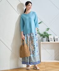 PJFGD22320 CHRISTIAN AUJARD Lサイズ(クリスチャン・オジャール Lサイズ) 【大きいサイズ】リネンライクホールガーメントニット ライトブルー