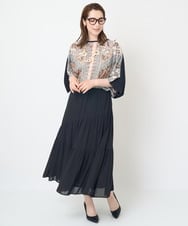 PJFHW32330 CHRISTIAN AUJARD Lサイズ(クリスチャン・オジャール Lサイズ) [接触冷感･ドライタッチ]ニットドッキングプリントトップス ブラック×ブラウン系