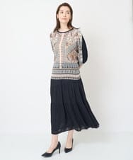 PJFHW32330 CHRISTIAN AUJARD Lサイズ(クリスチャン・オジャール Lサイズ) [接触冷感･ドライタッチ]ニットドッキングプリントトップス ブラック×ブラウン系