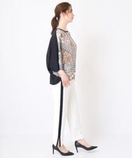 PJFHW32330 CHRISTIAN AUJARD Lサイズ(クリスチャン・オジャール Lサイズ) [接触冷感･ドライタッチ]ニットドッキングプリントトップス ブラック×ブラウン系
