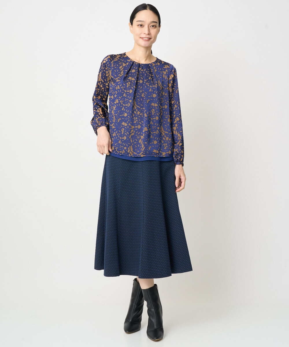 PJHAD01480 CHRISTIAN AUJARD Lサイズ(クリスチャン・オジャール Lサイズ) 【大きいサイズ/セットアップ対応】オリジナルジャガードスカート ネイビー