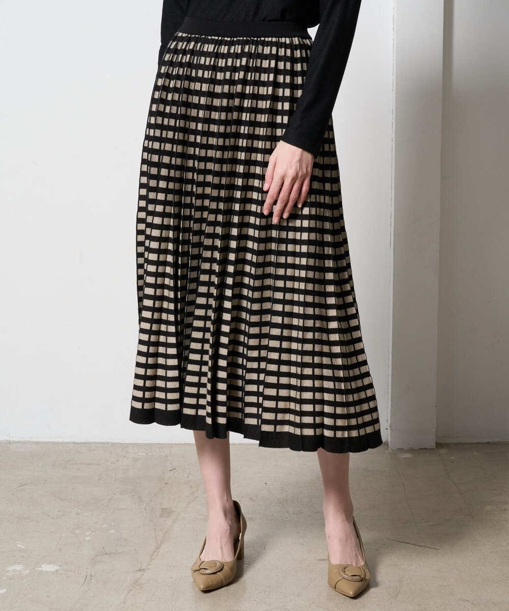 PJHAD36520 CHRISTIAN AUJARD Lサイズ(クリスチャン・オジャール Lサイズ) 【大きいサイズ】ジャガードニットスカート ブラック×ベージュ