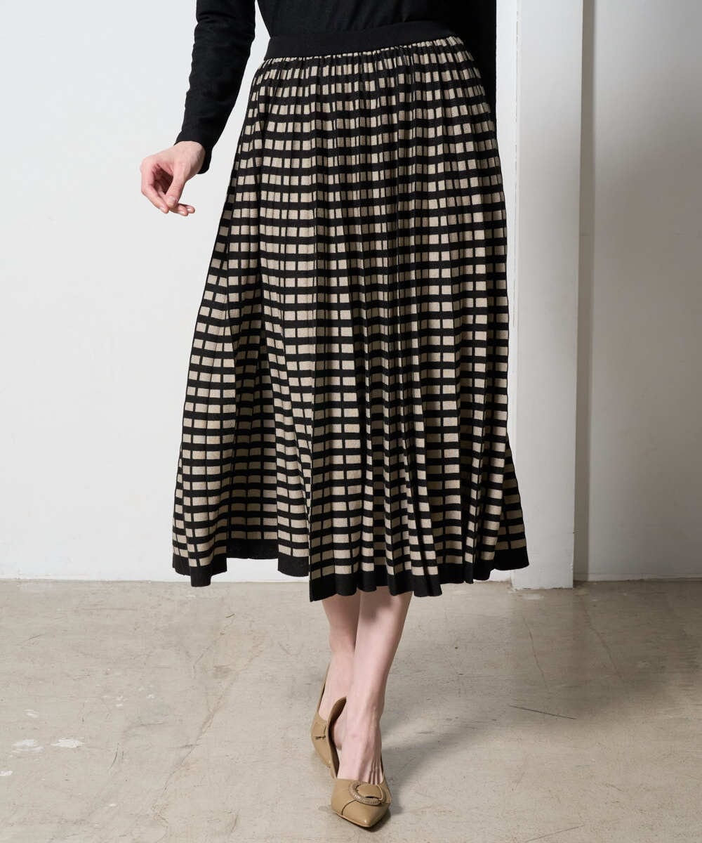 PJHAD36520 CHRISTIAN AUJARD Lサイズ(クリスチャン・オジャール Lサイズ) 【大きいサイズ】ジャガードニットスカート ブラック×ベージュ