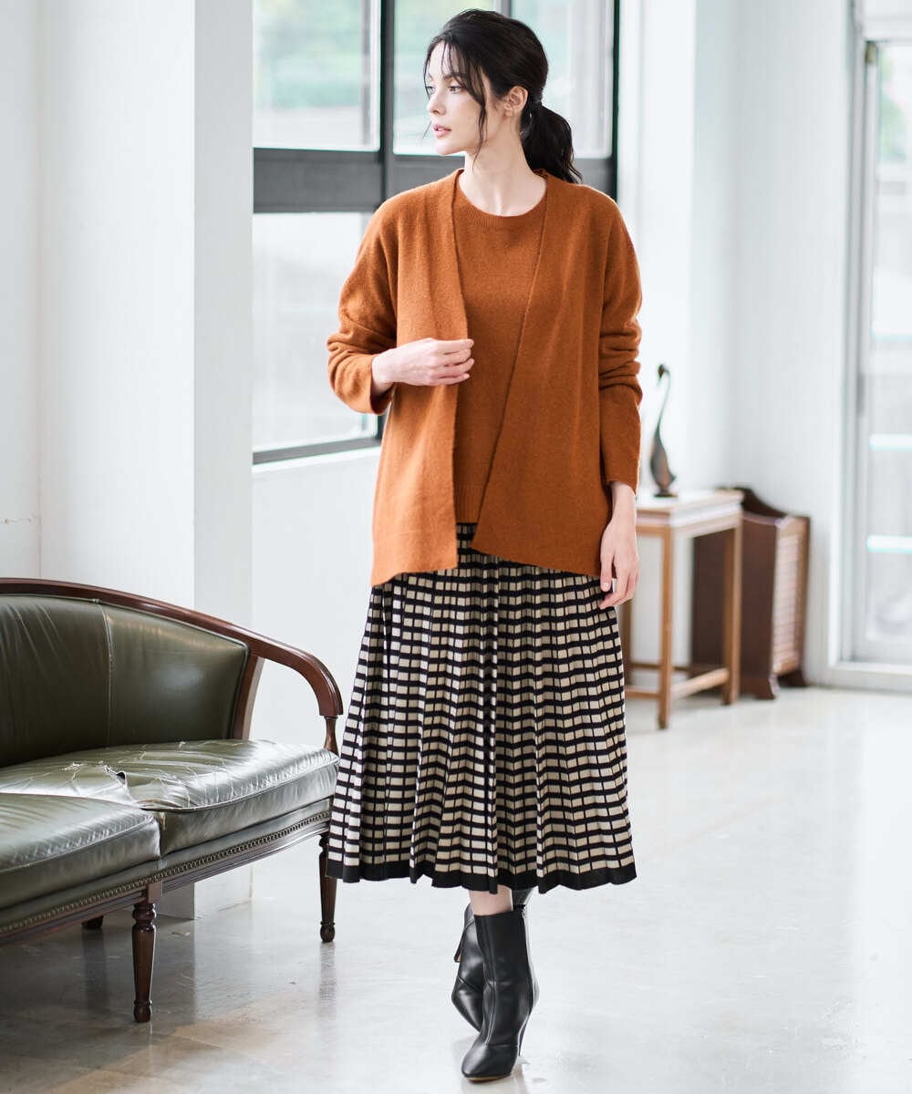 PJHAD36520 CHRISTIAN AUJARD Lサイズ(クリスチャン・オジャール Lサイズ) 【大きいサイズ】ジャガードニットスカート ブラック×ベージュ