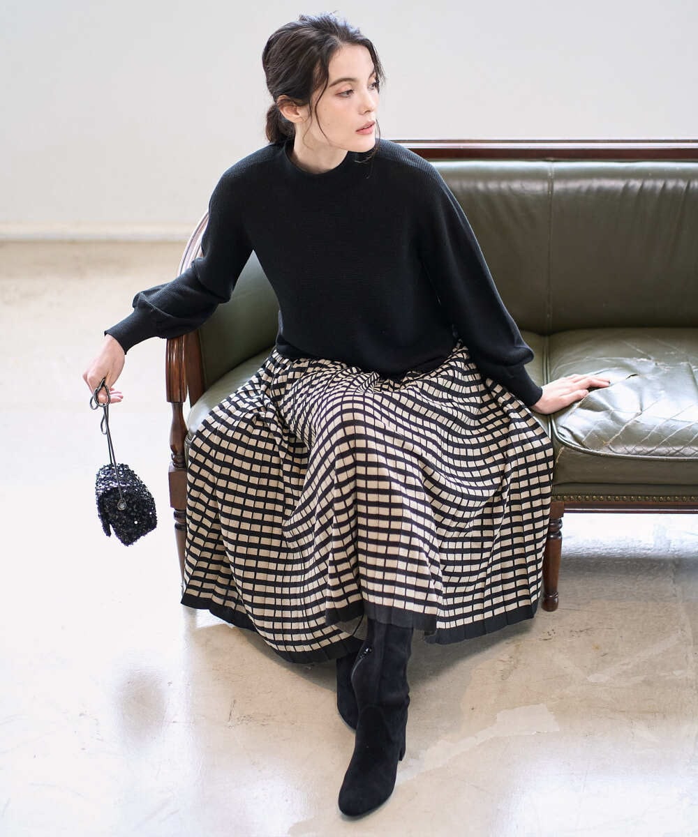 PJHAD36520 CHRISTIAN AUJARD Lサイズ(クリスチャン・オジャール Lサイズ) 【大きいサイズ】ジャガードニットスカート ブラック×ベージュ