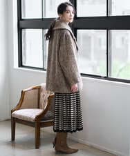 PJHAD36520 CHRISTIAN AUJARD Lサイズ(クリスチャン・オジャール Lサイズ) 【大きいサイズ】ジャガードニットスカート ブラック×ベージュ