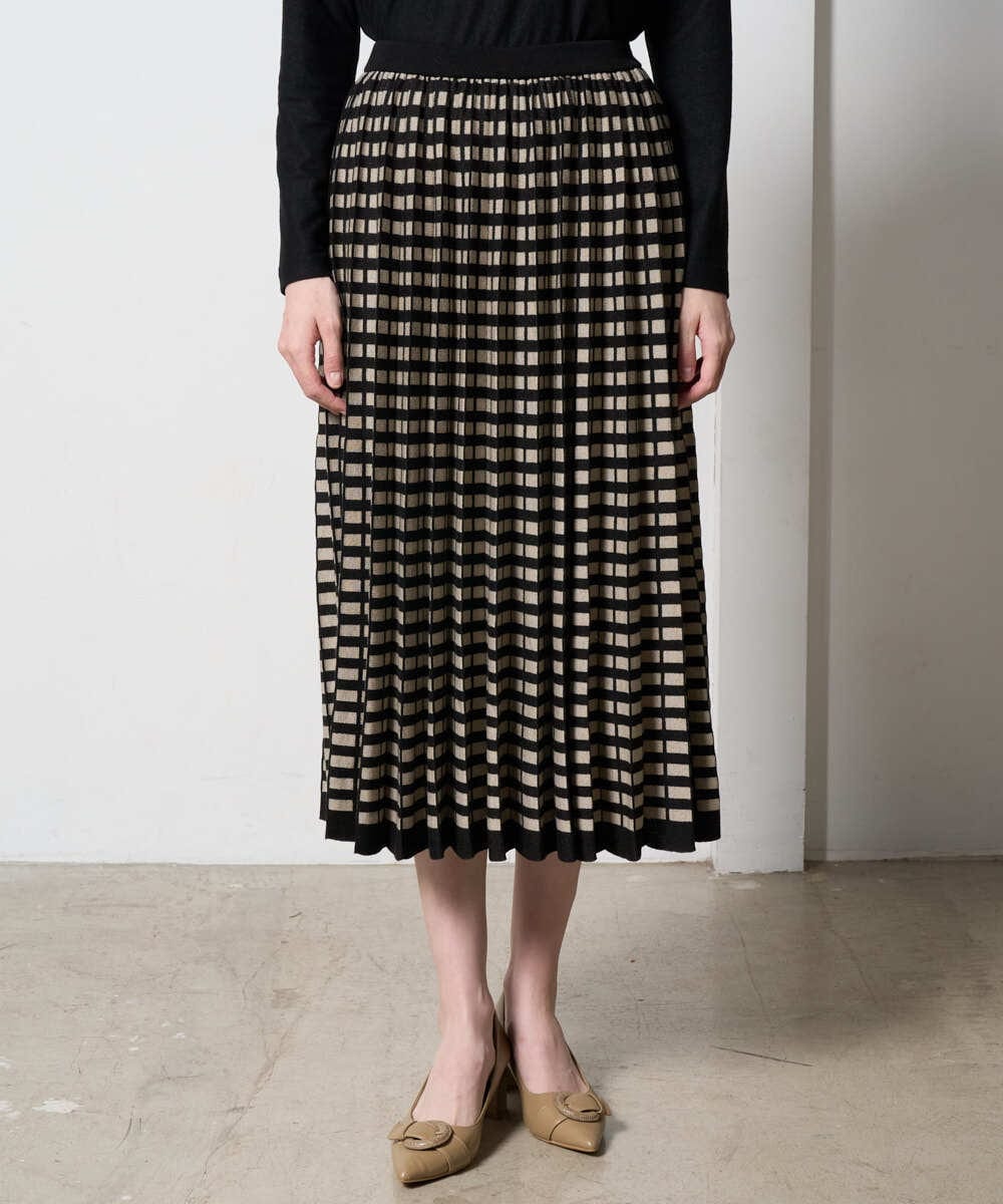 PJHAD36520 CHRISTIAN AUJARD Lサイズ(クリスチャン・オジャール Lサイズ) 【大きいサイズ】ジャガードニットスカート ブラック×ベージュ