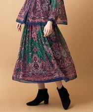 PJHAE02720 CHRISTIAN AUJARD Lサイズ(クリスチャン・オジャール Lサイズ) 【大きいサイズ】RATTIペイズリープリントスカート ピンク×ネイビー系