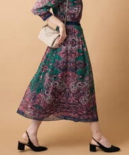 PJHAE02720 CHRISTIAN AUJARD Lサイズ(クリスチャン・オジャール Lサイズ) 【大きいサイズ】RATTIペイズリープリントスカート ピンク×ネイビー系