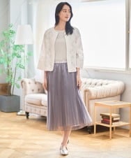 PJHGD30420 CHRISTIAN AUJARD Lサイズ(クリスチャン・オジャール Lサイズ) 【大きいサイズ】ブライトオーガンジープリーツスカート グレー