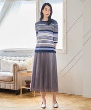 PJHGD30420 CHRISTIAN AUJARD Lサイズ(クリスチャン・オジャール Lサイズ) 【大きいサイズ】ブライトオーガンジープリーツスカート グレー