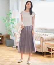 PJHGD30420 CHRISTIAN AUJARD Lサイズ(クリスチャン・オジャール Lサイズ) 【大きいサイズ】ブライトオーガンジープリーツスカート グレー