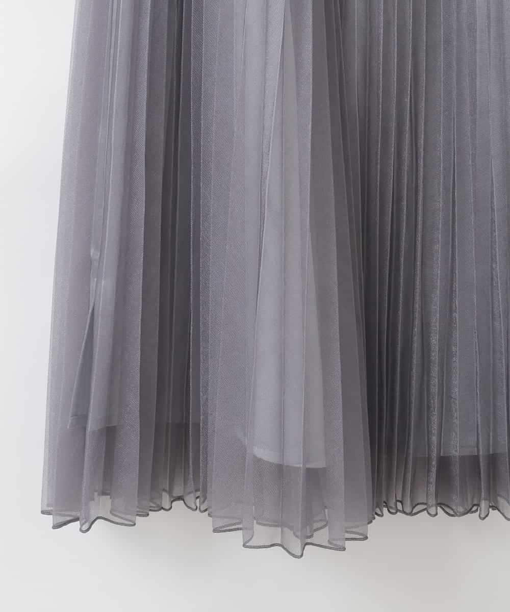 PJHGD30420 CHRISTIAN AUJARD Lサイズ(クリスチャン・オジャール Lサイズ) 【大きいサイズ】ブライトオーガンジープリーツスカート グレー