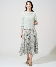 PJHGE02490 CHRISTIAN AUJARD Lサイズ(クリスチャン・オジャール Lサイズ) 【大きいサイズ】［セットアップ対応］フラワープリントシアースカート グリーン系