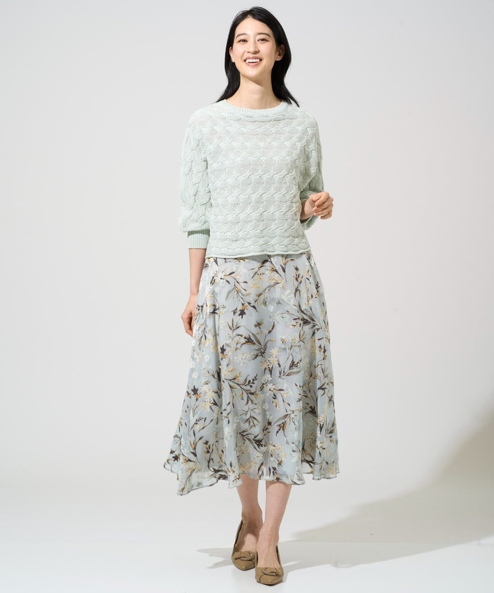 PJHGE02490 CHRISTIAN AUJARD Lサイズ(クリスチャン・オジャール Lサイズ) 【大きいサイズ】［セットアップ対応］フラワープリントシアースカート グリーン系