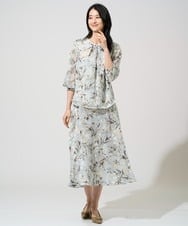 PJHGE02490 CHRISTIAN AUJARD Lサイズ(クリスチャン・オジャール Lサイズ) 【大きいサイズ】［セットアップ対応］フラワープリントシアースカート グリーン系