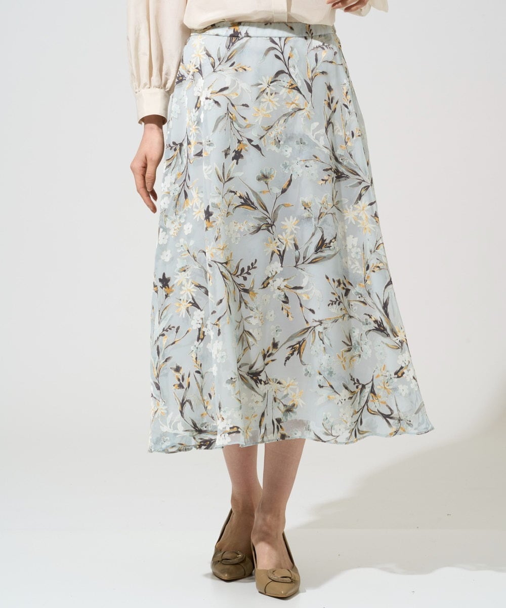 PJHGE02490 CHRISTIAN AUJARD Lサイズ(クリスチャン・オジャール Lサイズ) 【大きいサイズ】［セットアップ対応］フラワープリントシアースカート グリーン系