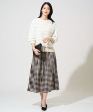 PJHGE09460 CHRISTIAN AUJARD Lサイズ(クリスチャン・オジャール Lサイズ) 【大きいサイズ】[セットアップ対応]シャンブレーチェックスカート オレンジ×ネイビー系