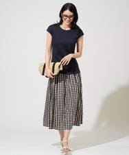 PJHGE09460 CHRISTIAN AUJARD Lサイズ(クリスチャン・オジャール Lサイズ) 【大きいサイズ】[セットアップ対応]シャンブレーチェックスカート オレンジ×ネイビー系