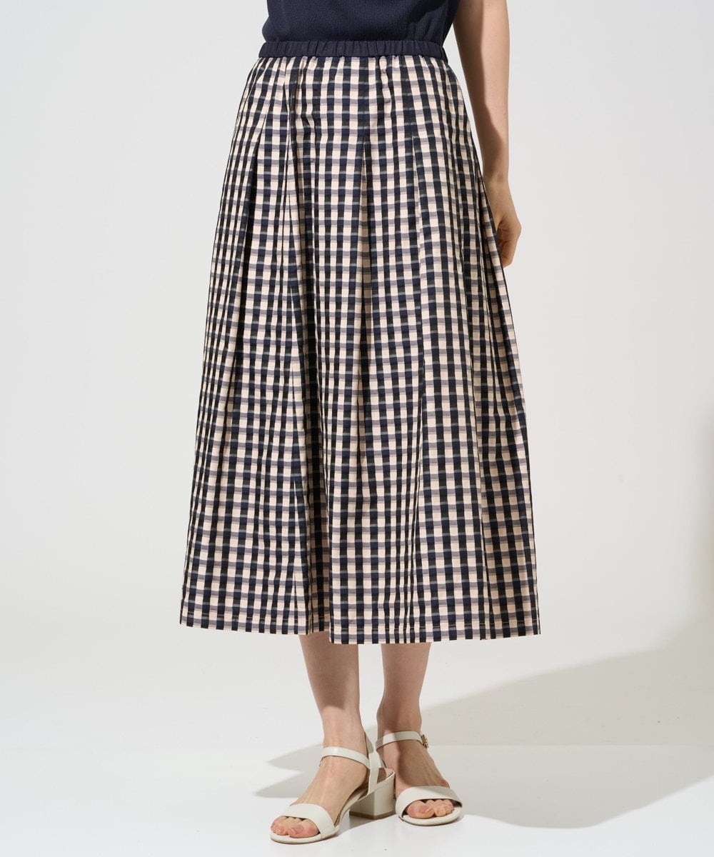 PJHGE09460 CHRISTIAN AUJARD Lサイズ(クリスチャン・オジャール Lサイズ) 【大きいサイズ】[セットアップ対応]シャンブレーチェックスカート オレンジ×ネイビー系