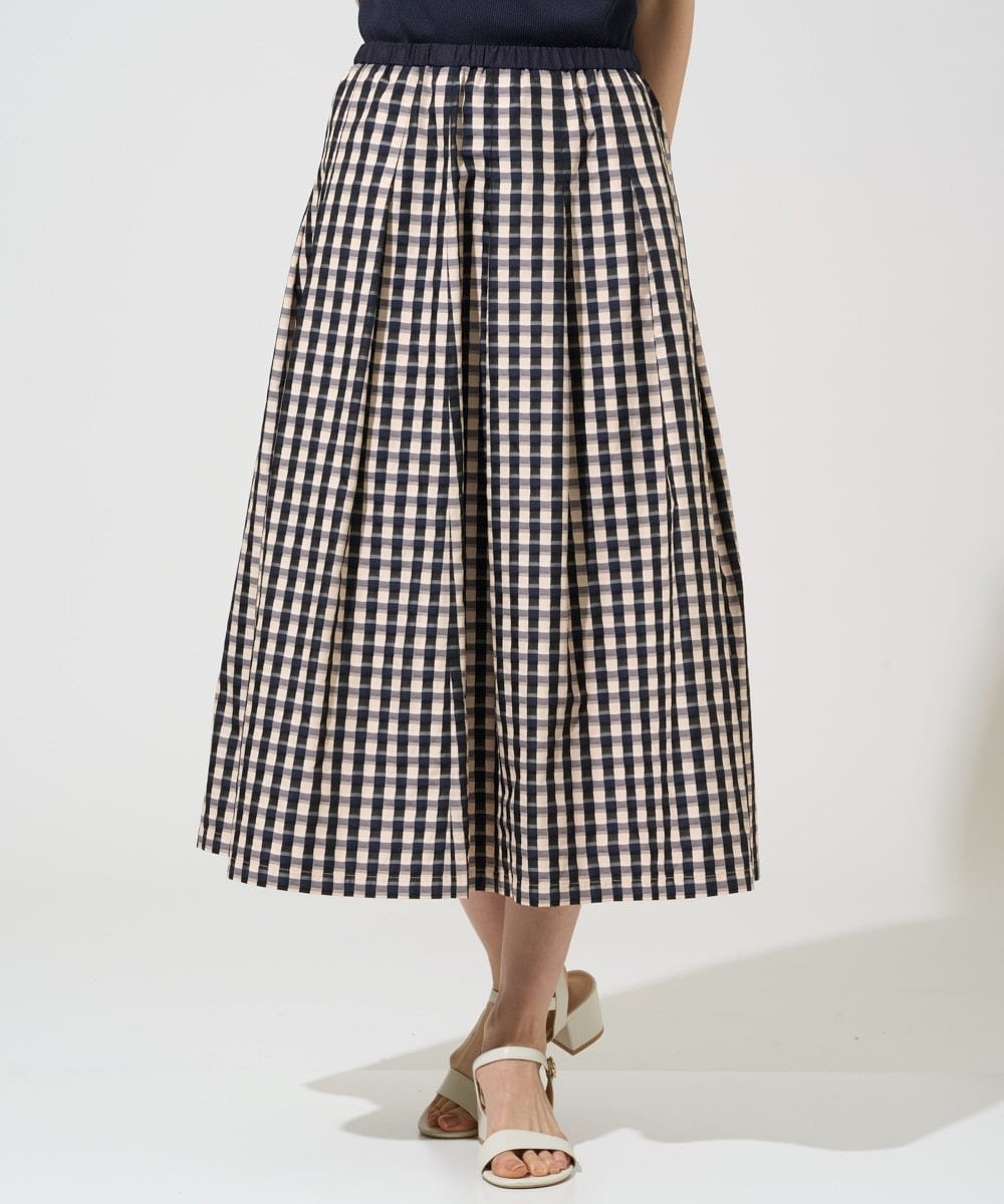 PJHGE09460 CHRISTIAN AUJARD Lサイズ(クリスチャン・オジャール Lサイズ) 【大きいサイズ】[セットアップ対応]シャンブレーチェックスカート オレンジ×ネイビー系