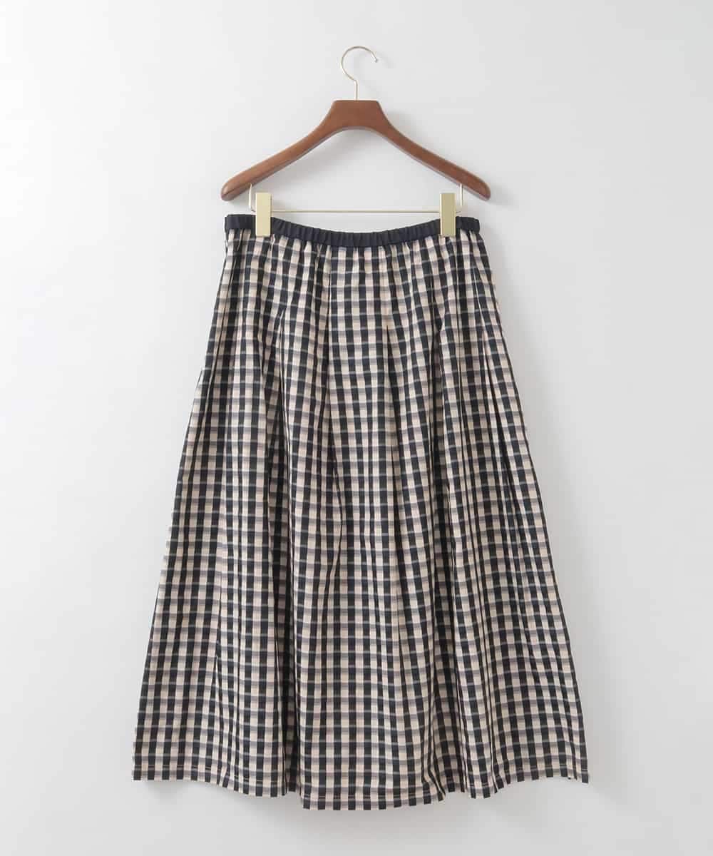 PJHGE09460 CHRISTIAN AUJARD Lサイズ(クリスチャン・オジャール Lサイズ) 【大きいサイズ】[セットアップ対応]シャンブレーチェックスカート オレンジ×ネイビー系