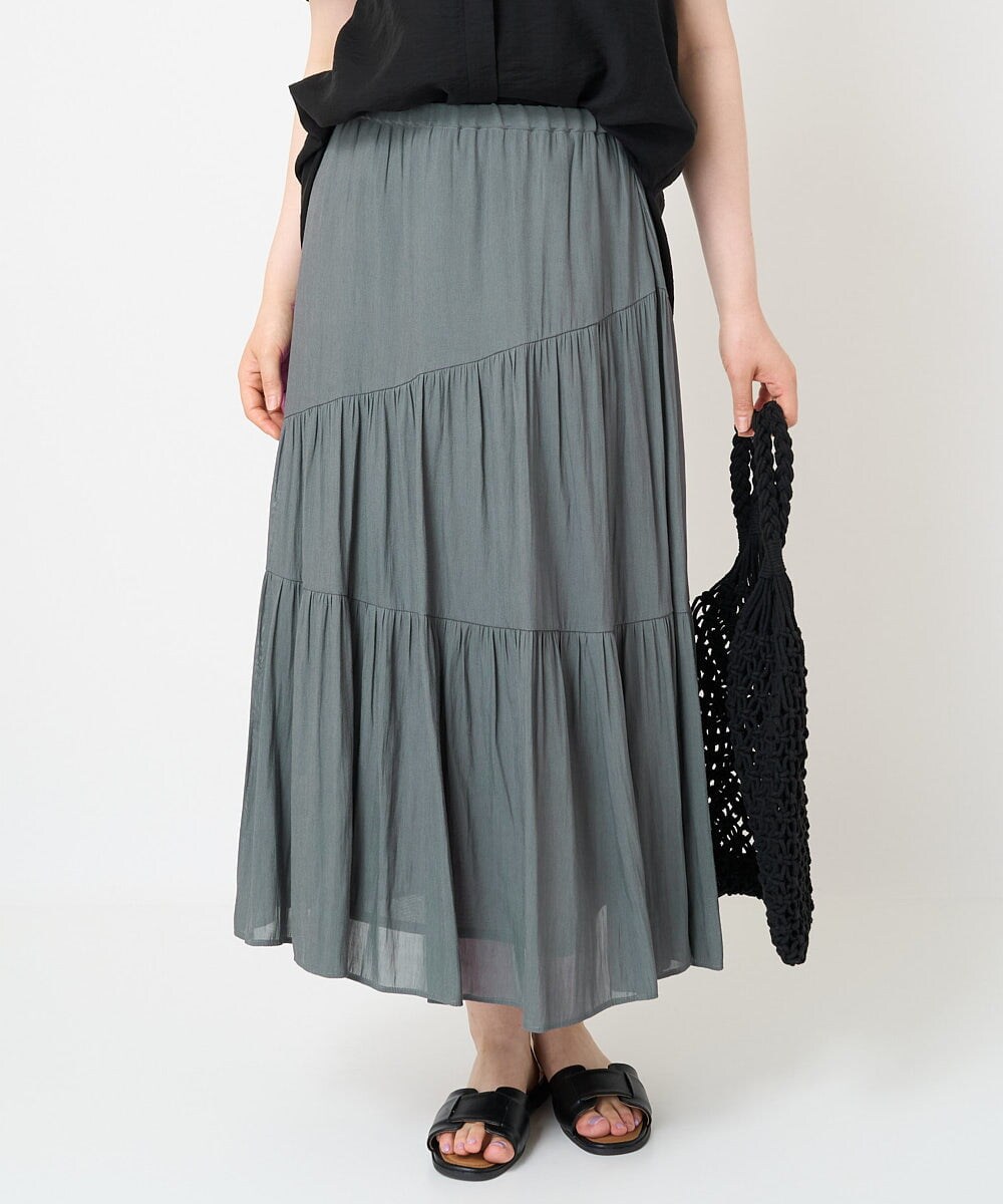接触冷感・ドライタッチ]ウエストゴムティアードスカート(ロング  