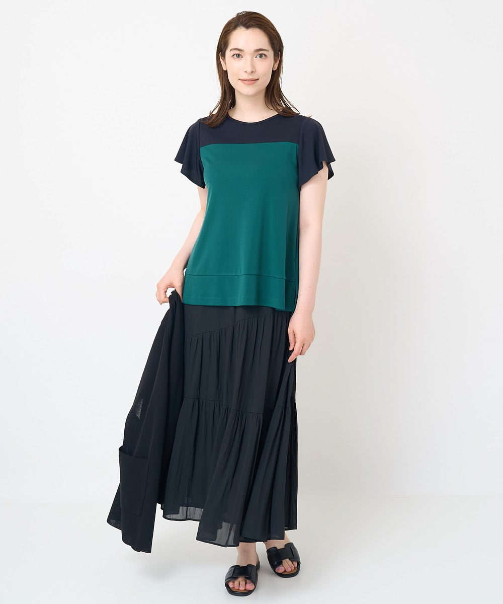 PJHHW35360 CHRISTIAN AUJARD Lサイズ(クリスチャン・オジャール Lサイズ) [接触冷感･ドライタッチ]ウエストゴムティアードスカート ブラック