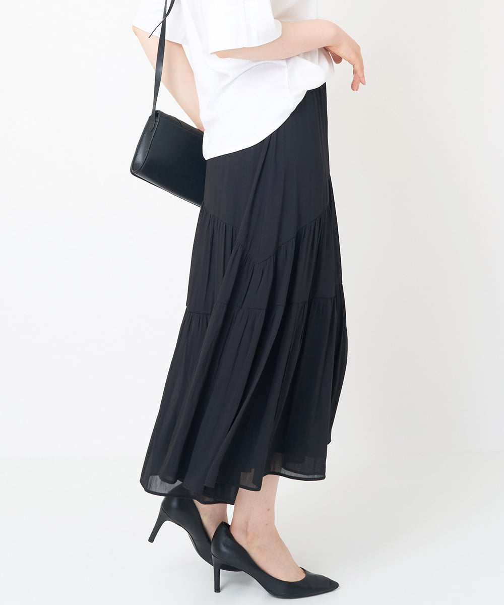 接触冷感・ドライタッチ]ウエストゴムティアードスカート(ロング  