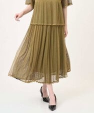 PJHJB16520 CHRISTIAN AUJARD Lサイズ(クリスチャン・オジャール Lサイズ) 【大きいサイズ/セットアップ対応】プリーツチュールスカート カーキブラウン×ネイビー