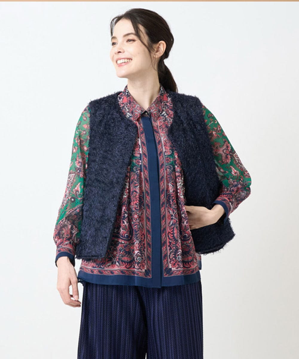 PJJAE05460 CHRISTIAN AUJARD Lサイズ(クリスチャン・オジャール Lサイズ) 【大きいサイズ】カットシャギーベスト ネイビー