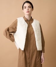 PJJAE05460 CHRISTIAN AUJARD Lサイズ(クリスチャン・オジャール Lサイズ) 【大きいサイズ】カットシャギーベスト アイボリー