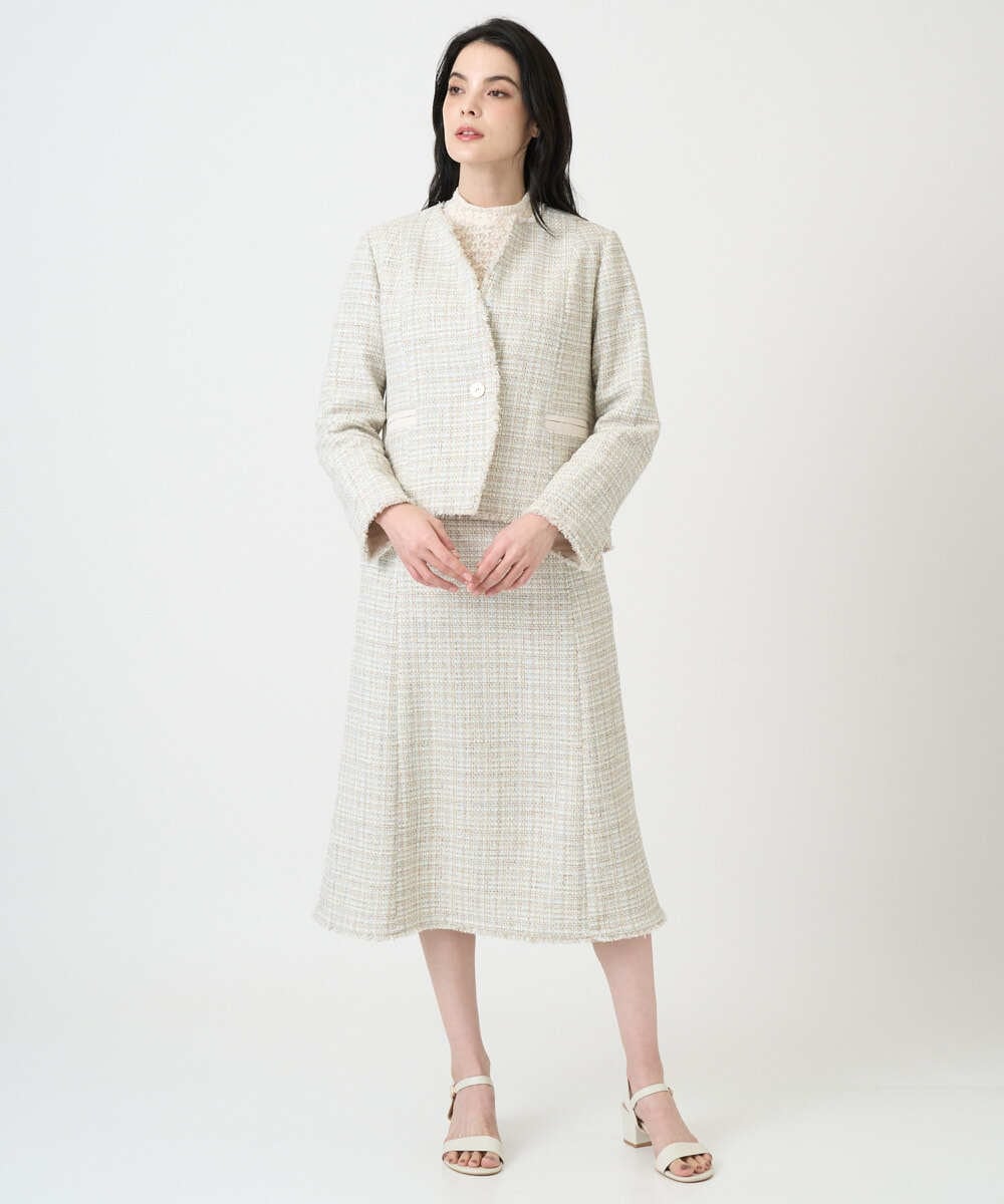 PJJEE01720 CHRISTIAN AUJARD Lサイズ(クリスチャン・オジャール Lサイズ) 【大きいサイズ】シャイニーツィードジャケット ベージュ