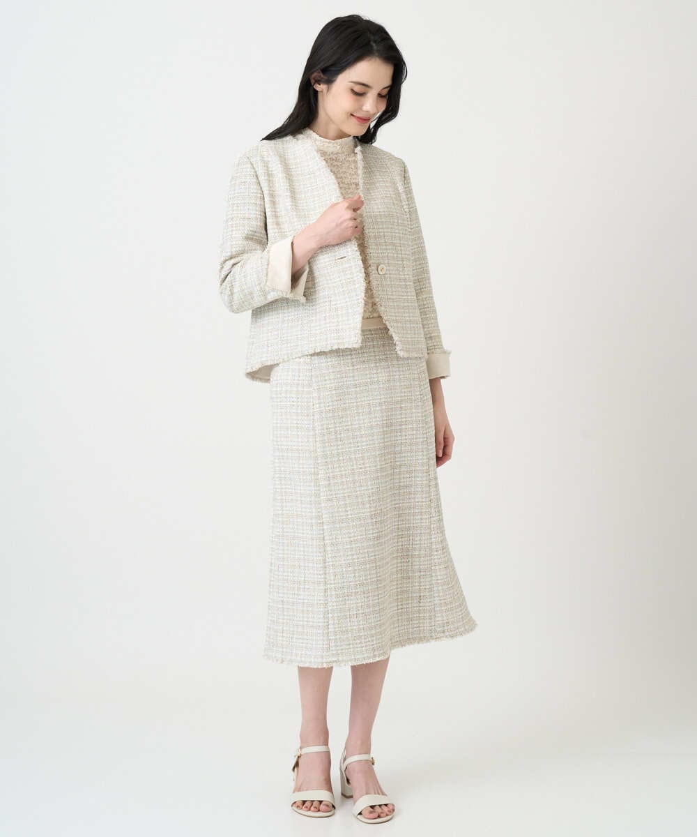 PJJEE01720 CHRISTIAN AUJARD Lサイズ(クリスチャン・オジャール Lサイズ) 【大きいサイズ】シャイニーツィードジャケット ベージュ