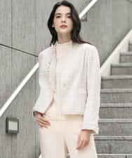 PJJEE01720 CHRISTIAN AUJARD Lサイズ(クリスチャン・オジャール Lサイズ) 【大きいサイズ】シャイニーツィードジャケット ベージュ