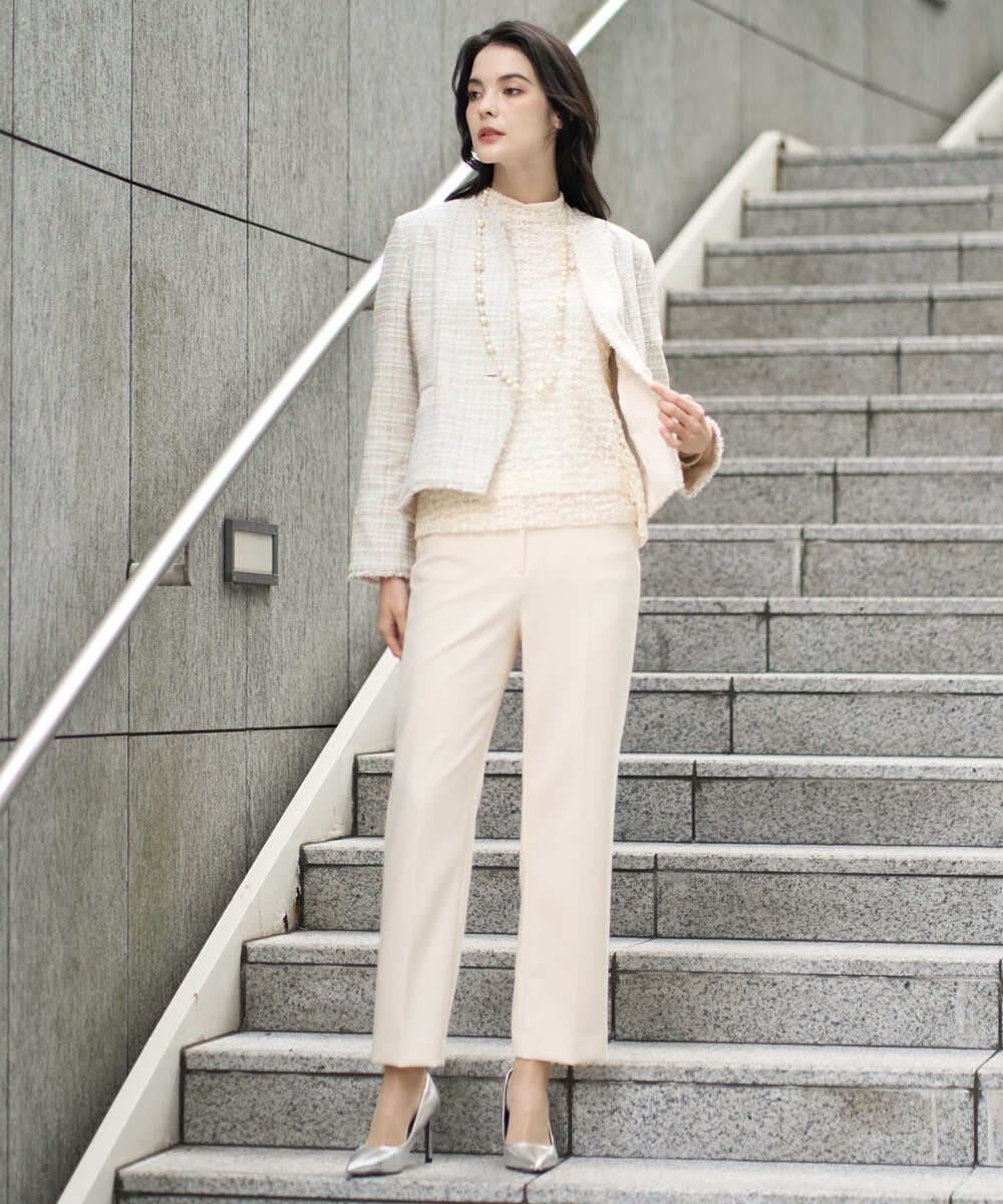 PJJEE01720 CHRISTIAN AUJARD Lサイズ(クリスチャン・オジャール Lサイズ) 【大きいサイズ】シャイニーツィードジャケット ベージュ