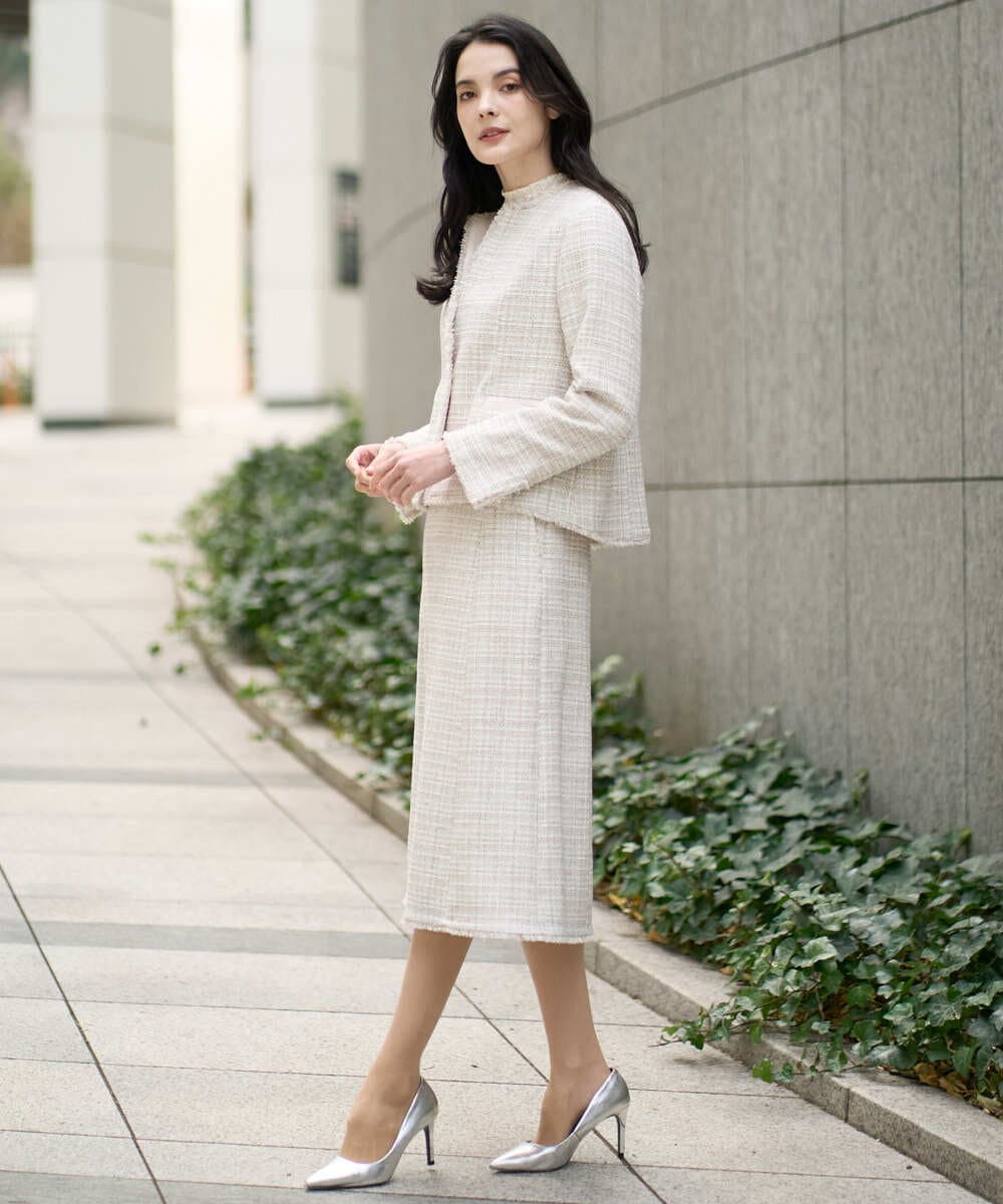 PJJEE01720 CHRISTIAN AUJARD Lサイズ(クリスチャン・オジャール Lサイズ) 【大きいサイズ】シャイニーツィードジャケット ベージュ